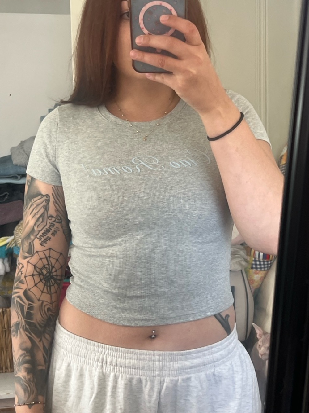 Aeropostale Gray Tee with Light Blue 'Ciao Roma!' Script - Women